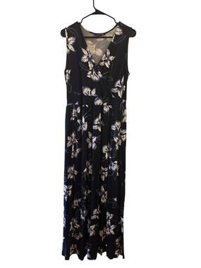 41Hawthorn Navy Blue Floral Wrap Style Maxi Dress Women Sz L